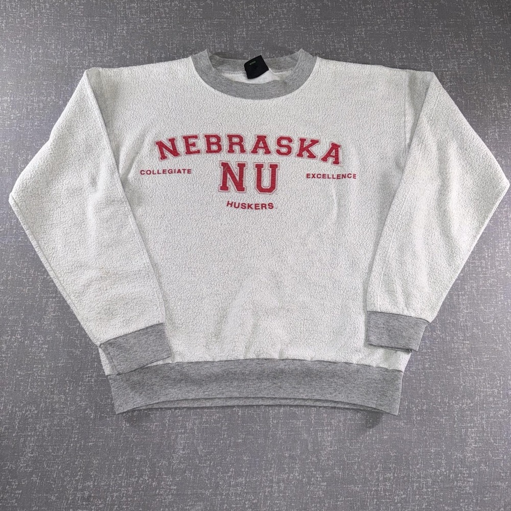 Nebraska Cornhuskers Sweatshirt Mens Medium White NCAA Football TSI Fleece